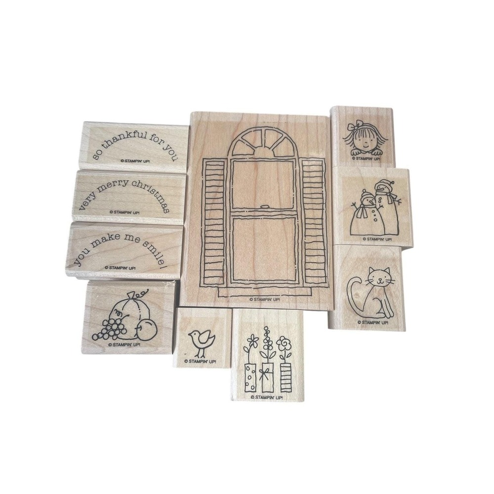 Stampin' Up! Window Dressing Wood Mounted Rubber Stamp Set 10-Piece Holiday